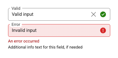 Valid and invalid input fields with regular colors