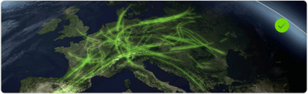 Static map of Europe with green beams interconnecting countries.